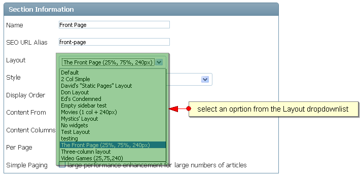 Change Section Layout